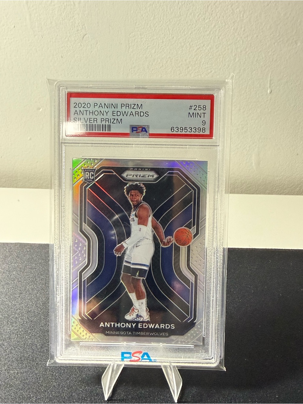 Panini Anthony Edwards Silver Prizm Card - Black & Silver Holographic